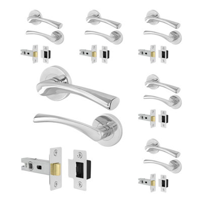 Afit Chrome Door Handles Round Rose With Latch6 Pairs Of Polished Chrome Internal HandlesLatch (66mm)Novi Range from B&Q
