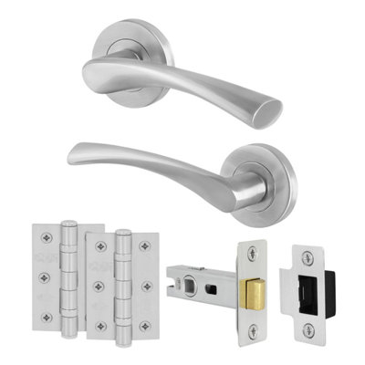 Afit Satin Door Handles Round Rose With Latch1 Pair Of Satin Nickel Internal HandlesHingesLatch (64mm)Novi from B&Q