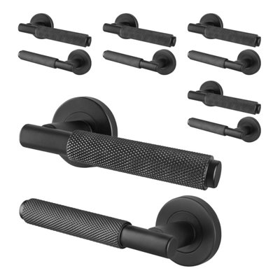 Afit Black Knurled Door Handles Internal  Pack 5  Dixon Range from B&Q