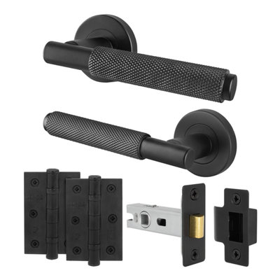Afit Black Knurled Door Handle Set Internal Handles And 64mm Latch And 76mm Hinges Dixon Range from B&Q