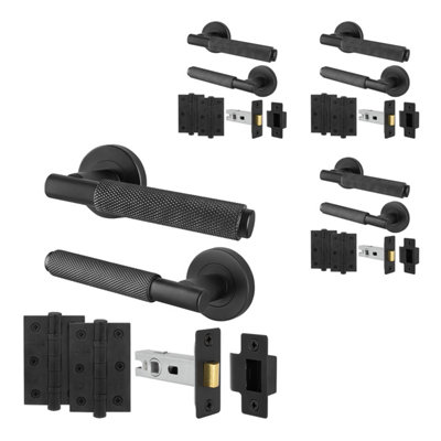 Afit Black Knurled Door Handle Set Pack Of 4 Internal Handles And 64mm Latch And 76mm Hinges Dixon Range from B&Q