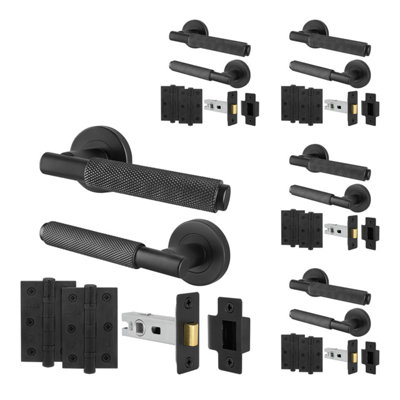 Afit Black Knurled Door Handle Set Pack Of 5 Internal Handles And 64mm Latch And 76mm Hinges Dixon Range from B&Q