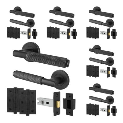 Afit Black Knurled Door Handle Set Pack Of 6 Internal Handles And 64mm Latch And 76mm Hinges Dixon Range from B&Q