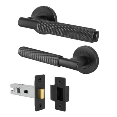 Afit Black Knurled Door Handles Set Internal Handles And 64mm Latch Dixon Range from B&Q