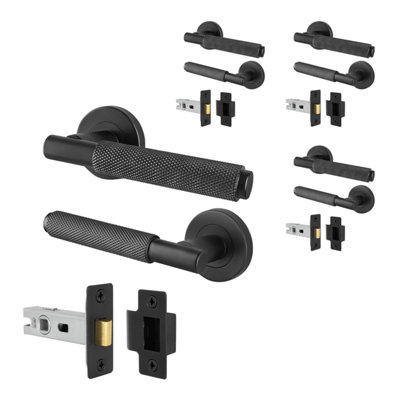 Afit Black Knurled Door Handles Set Pack Of 4 Internal Handles And 64mm Latch Dixon Range from B&Q