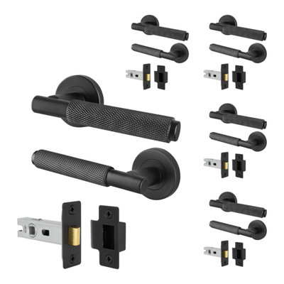 Afit Black Knurled Door Handles Set Pack Of 5 Internal Handles And 64mm Latch Dixon Range from B&Q