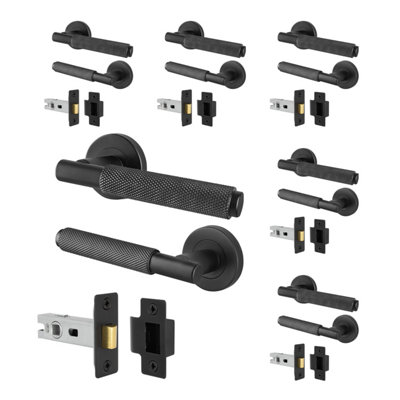 Afit Black Knurled Door Handles Set Pack Of 6 Internal Handles And 64mm Latch Dixon Range from B&Q