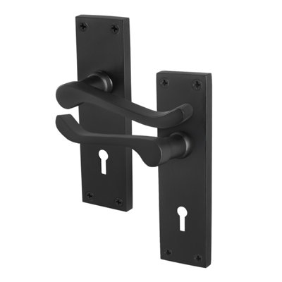 Afit Black Scroll Door Handles Lock1 Pair Of Internal Victorian Scroll Backplate Handles Matt Black from B&Q