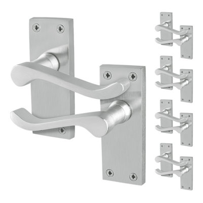 Afit Satin Scroll Door Handles Latch5 Pairs Of Internal Victorian Scroll Backplate Handles Satin Chrome from B&Q