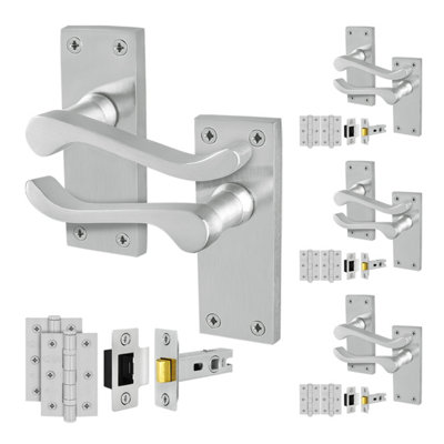 Afit Satin Scroll Door Handles Latch Set4 Pairs Of Internal Victorian Scroll Backplate HandlesLatch 64mm And Hinges from B&Q
