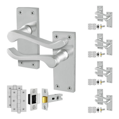 Afit Satin Scroll Door Handles Latch Set5 Pairs Of Internal Victorian Scroll Backplate HandlesLatch 64mm And Hinges from B&Q