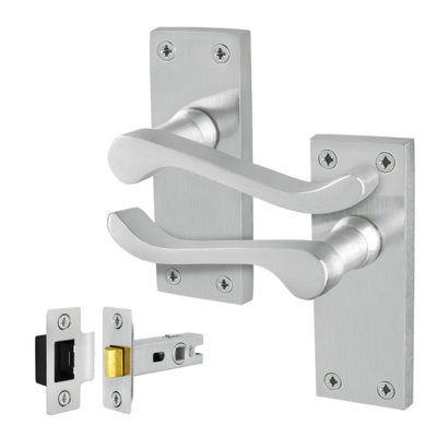 Afit Satin Scroll Door Handles With Latch1 Pair Of Internal Victorian Scroll Backplate Handles And Latch (64mm) from B&Q
