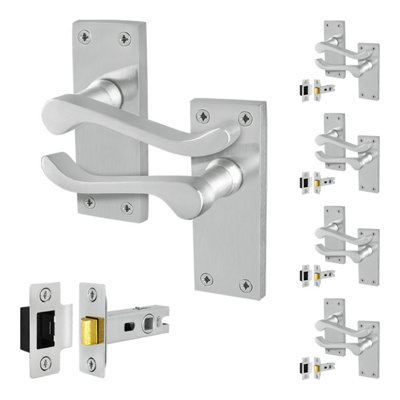 Afit Satin Scroll Door Handles With Latch5 Pairs Of Internal Victorian Scroll Backplate Handles And Latch (64mm) from B&Q