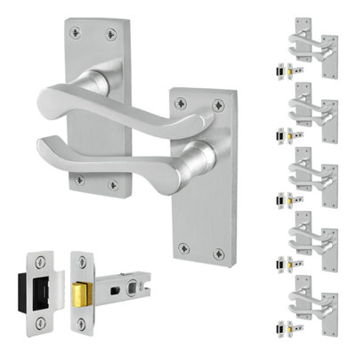 Afit Satin Scroll Door Handles With Latch6 Pairs Of Internal Victorian Scroll Backplate Handles And Latch (64mm) from B&Q
