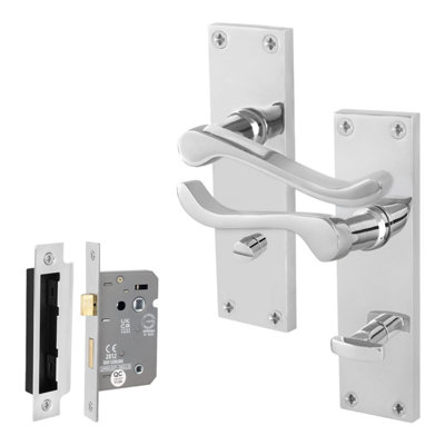 Afit Chrome Scroll Door Handles Bathroom Set1 Pair Of Internal Victorian Scroll Backplate Handles And Lock (64mm) from B&Q