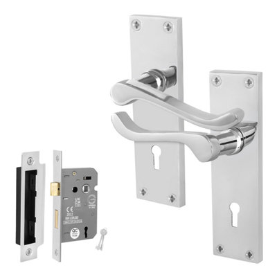Afit Chrome Scroll Door Handles With Lock1 Pair Of Internal Victorian Scroll Backplate Handles And Sashlock (64mm) from B&Q