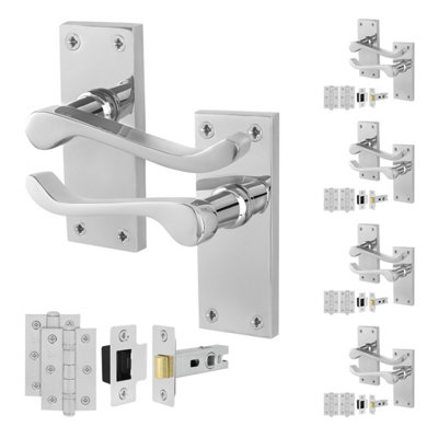 Afit Chrome Scroll Door Handles Latch Set5 Pairs Of Internal Victorian Scroll Backplate HandlesLatch 64mm And Hinges from B&Q