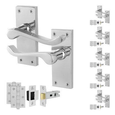 Afit Chrome Scroll Door Handles Latch Set6 Pairs Of Internal Victorian Scroll Backplate HandlesLatch 64mm And Hinges from B&Q