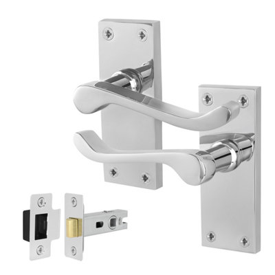 Afit Chrome Scroll Door Handles With Latch1 Pair Of Internal Victorian Scroll Backplate Handles And Latch (64mm) from B&Q