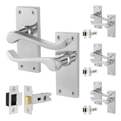 Afit Chrome Scroll Door Handles With Latch4 Pairs Of Internal Victorian Scroll Backplate Handles And Latch (64mm) from B&Q