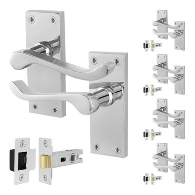 Afit Chrome Scroll Door Handles With Latch5 Pairs Of Internal Victorian Scroll Backplate Handles And Latch (64mm) from B&Q