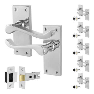 Afit Chrome Scroll Door Handles With Latch6 Pairs Of Internal Victorian Scroll Backplate Handles And Latch (64mm) from B&Q