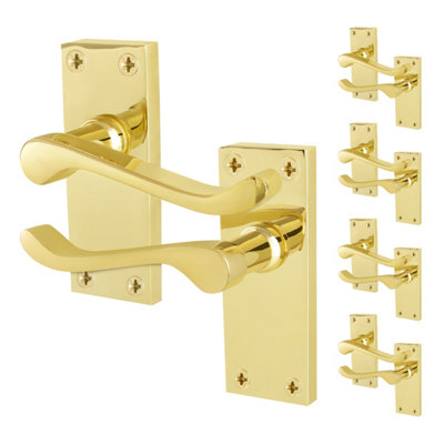 B&Q -  Brass Scroll Door Handles Latch5 Pairs Of Internal Victorian Scroll Backplate Handles Polished Brass
