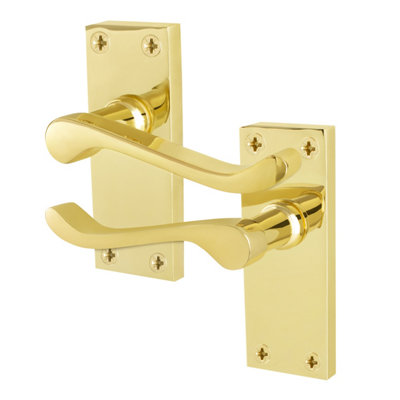 Afit Brass Scroll Door Handles Latch1 Pair Of Internal Victorian Scroll Backplate Handles Polished Brass from B&Q