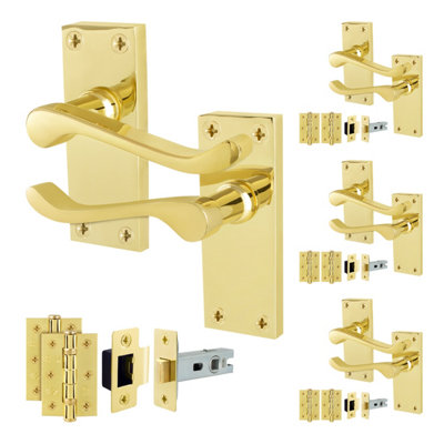 Afit Brass Scroll Door Handles Latch Set4 Pairs Of Internal Victorian Scroll Backplate HandlesLatch 64mm And Hinges