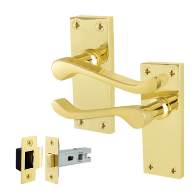 Afit Brass Scroll Door Handles With Latch1 Pair Of Internal Victorian Scroll Backplate Handles And Latch (64mm) from B&Q