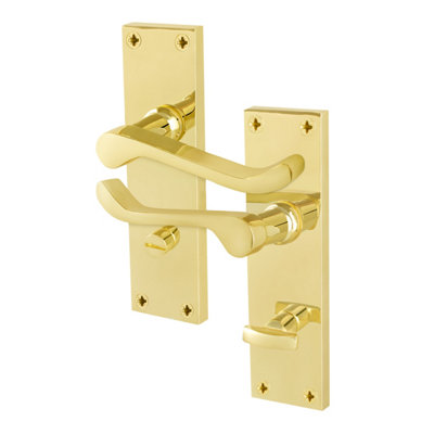 Afit Brass Scroll Door Handles Bathroom1 Pair Of Internal Victorian Scroll Backplate Handles Polished Brass from B&Q