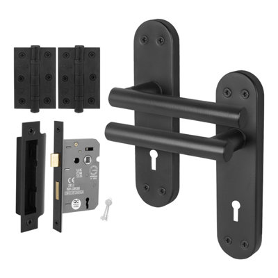 Afit Black Lock Door Handles With Sashlock And Hinges T-Bar 1 Pair Olvera Backplate Range from B&Q