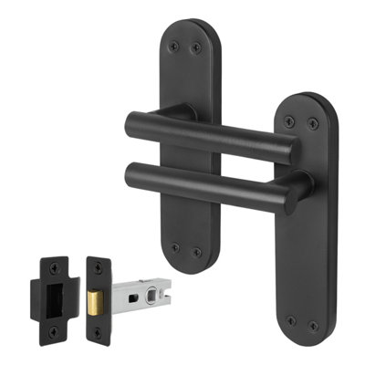 Afit Black Door Handles  With Latch T-Bar 1 Pair Olvera Backplate Range from B&Q