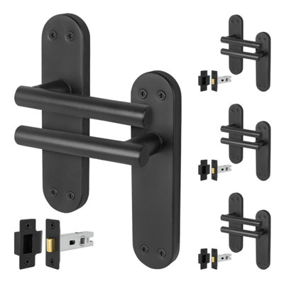 Afit Black Door Handles  With Latch T-Bar 4 Pair Olvera Backplate Range from B&Q