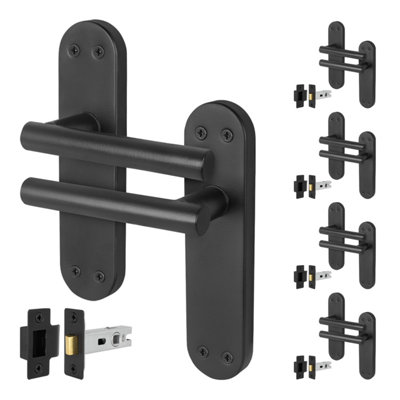 Afit Black Door Handles  With Latch T-Bar 5 Pair Olvera Backplate Range from B&Q