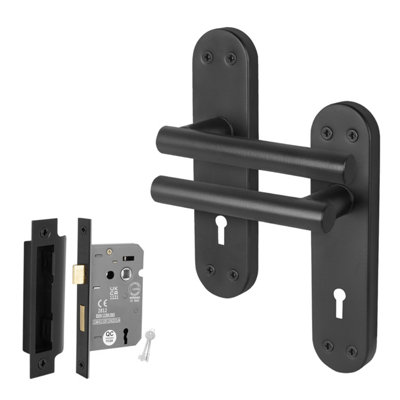Afit Black Lock Door Handles With Sashlock T-Bar 1 Pair Olvera Backplate Range from B&Q