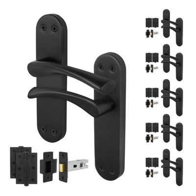Afit Black Door Handles  With Latch And Hinges T-Bar 6 Pair Olvera Backplate Range from B&Q