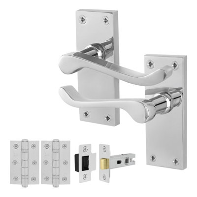 Afit Chrome Scroll Door Handles Latch Set1 Pair Of Internal Victorian Scroll Backplate HandlesLatch 64mm And Hinges from B&Q