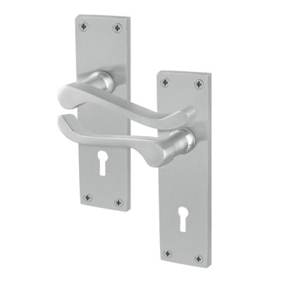 Afit Satin Scroll Door Handles Lock1 Pair Of Internal Victorian Scroll Backplate Handles Satin Chrome from B&Q
