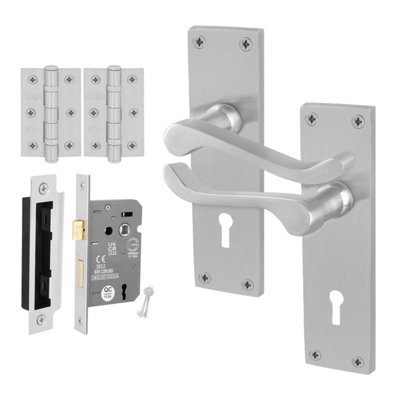 Afit Satin Scroll Door Handles With Lock1 Pair Internal Victorian Scroll Backplate HandlesSashlock 64mm And Hinges from B&Q