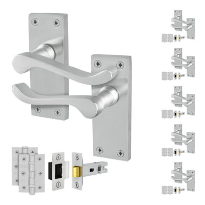 Afit Satin Scroll Door Handles Latch Set6 Pairs Of Internal Victorian Scroll Backplate HandlesLatch 64mm And Hinges from B&Q