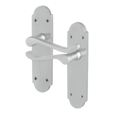 Afit Satin Chrome Shaped Victorian Scroll Internal Door Handles On Backplate - Lever Latch
