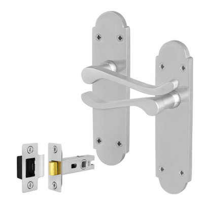 Afit Satin Victorian Door Handles With Latch1 Pair Internal Satin Chrome Victorian Scroll BackplateLatch 64mm from B&Q