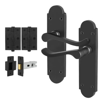 Afit Black Victorian Door Handles Latch Set1 Pair Of Internal Matt Black Scroll Shaped BackplateHingesLatch 64mm from B&Q