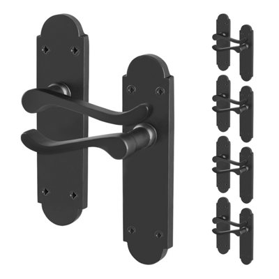 Afit Black Victorian Door Handles Latch5 Pairs Of Internal Matt Black Victorian Scroll Shaped Backplate Handles from B&Q