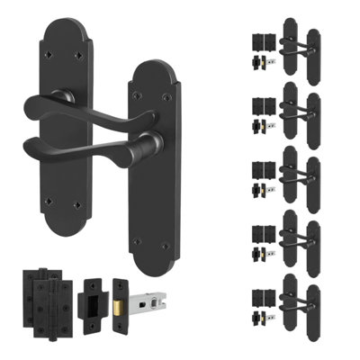 Afit Unisex Black Door Handles Latch Set, 6 Pairs Matt Backplate, Hinges | : 150Mm X 150Mm - Image 3