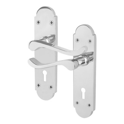 Afit Chrome Door Handles Lock Set1 Pair Of Internal Polished Chrome Victorian Scroll Shaped Backplate Handles from B&Q