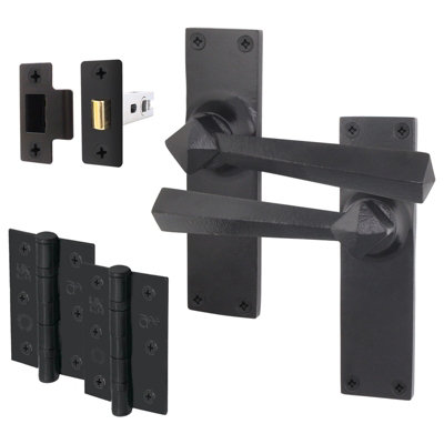 Afit Black Antique Door Handles Latch Kit1 Pair Of Rustic Cast Iron Internal Door HandlesLatch 64mmHingesToton from B&Q