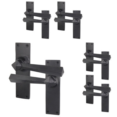 Afit Black Antique Door Handles Latch5 Pairs Of Rustic Cast Iron Backplate Internal And External Door HandlesToton from B&Q