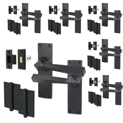 Afit Black Antique Door Handles Latch Kit6 Pairs Of Rustic Cast Iron Internal Door HandlesLatch 64mmHingesToton from B&Q